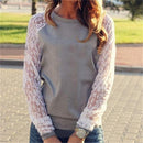 Rogi Fashion Lace Crochet Women Blouses Casual Round Neck Long Sleeve Blouse Shirt Patchwrok Hoodies Sweatshirts Tunic Blusas-grey-S-JadeMoghul Inc.