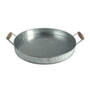 Round Galvanized Metal Serving Tray With Wooden Handles, Gray-Serving Trays-Gray-Galvanized Steel & Wood-JadeMoghul Inc.