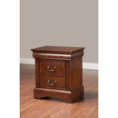 Rubberwood 2 Drawer Nightstand With Antique Handles Brown-Nightstands and Bedside Tables-Brown-Rubberwood Solids And Poplar Veneer-JadeMoghul Inc.