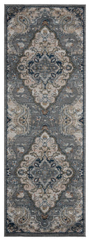 Rugs Entryway Runner Rug 31" x 86" x 0.79" Blue/Grey Microfiber/Polyester Runner Rug 8031 HomeRoots