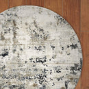 Rugs Ivory Rug - 7'7" Round Polyester Ivory/Teal Area Rug HomeRoots