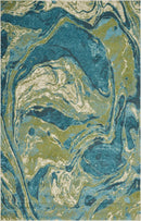 Rugs Modern Area Rugs 99" X 122" X 0.'5" Teal Polypropylene Rug 5617 HomeRoots