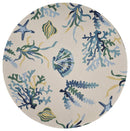 Rugs Rugs USA 7'6" Round UV-treated Polypropylene Ivory/Blue Area Rug 4135 HomeRoots