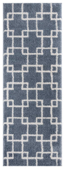 Rugs Vintage Rugs 31" x 86" x 1.2" Blue/Grey Microfiber Polyester Runner Rug 1621 HomeRoots