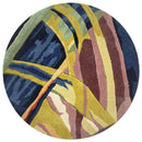 Rugs Wool Rugs - 5'6" Round Wool Ivory/Blue Area Rug HomeRoots