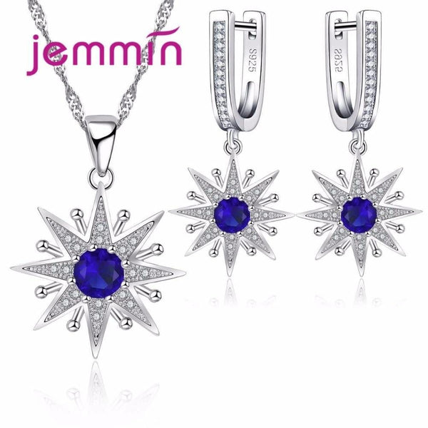 Sapphire Fine Sterling Silver 925 Statement Necklace Earrings Set--JadeMoghul Inc.
