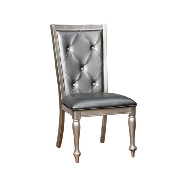 Sarina Contemporary Side Chair, Silver Gray Finish, Set Of 2-Armchairs and Accent Chairs-Silver, Gray-Leather-JadeMoghul Inc.