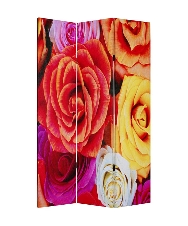 Screens Screen Door - 1" x 48" x 72" Multi-Color, Wood, Canvas, Daisy And Rose - Screen HomeRoots