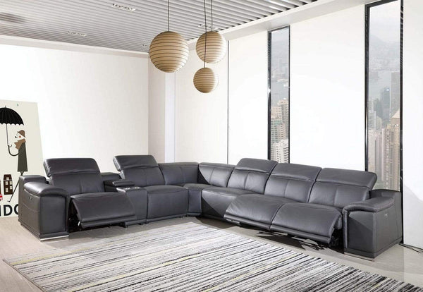 Sectionals Leather Sectional - 241" X 280" X 220.2" Dark Grey Power Reclining 7PC Sectional w/ 1-Console HomeRoots