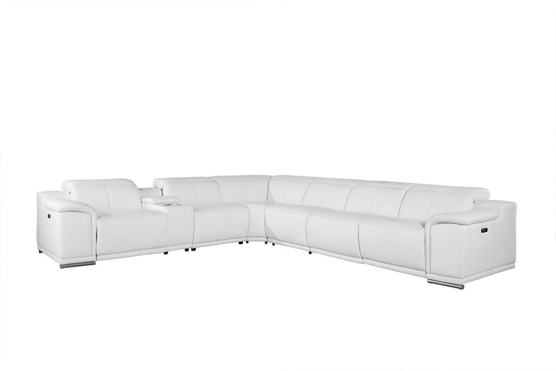 Sectionals Leather Sectional - 254" X 280" X 237.4" White Power Reclining 7PC Sectional w/ 1-Console HomeRoots