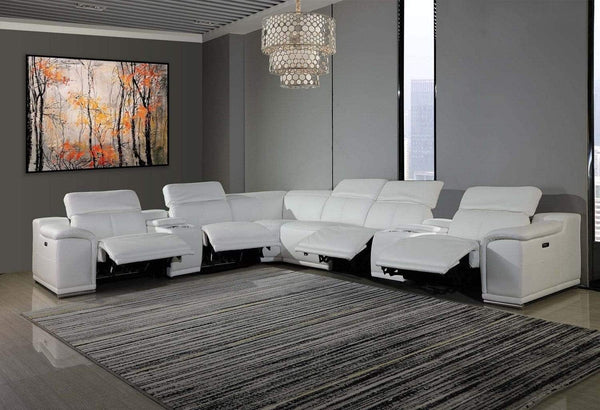 Sectionals Leather Sectional - 267" X 320" X 266.4" White Power Reclining 8PC Sectional /w 2-Consoles HomeRoots