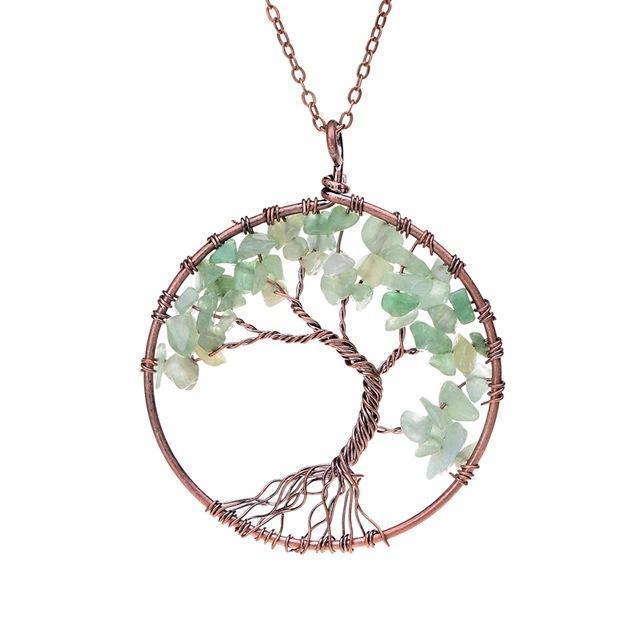 SEDmart 7 Chakra Tree Of Life Pendant Necklace Copper Crystal Natural Stone Necklace Women Christmas Gift-Green aventurine-JadeMoghul Inc.