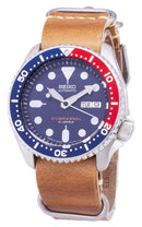 Seiko Automatic SKX009J1-LS18 Diver's 200M Japan Made Brown Leather Strap Men's Watch-Branded Watches-Blue-JadeMoghul Inc.