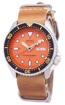 Seiko Automatic SKX011J1-LS18 Diver's 200M Japan Made Brown Leather Strap Men's Watch-Branded Watches-Black-JadeMoghul Inc.