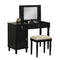 Seraph Vanity Set Featuring Stool And Mirror Black-Bedroom Furniture Sets-Black-Rubber wood MDF / Birch Veneer-JadeMoghul Inc.