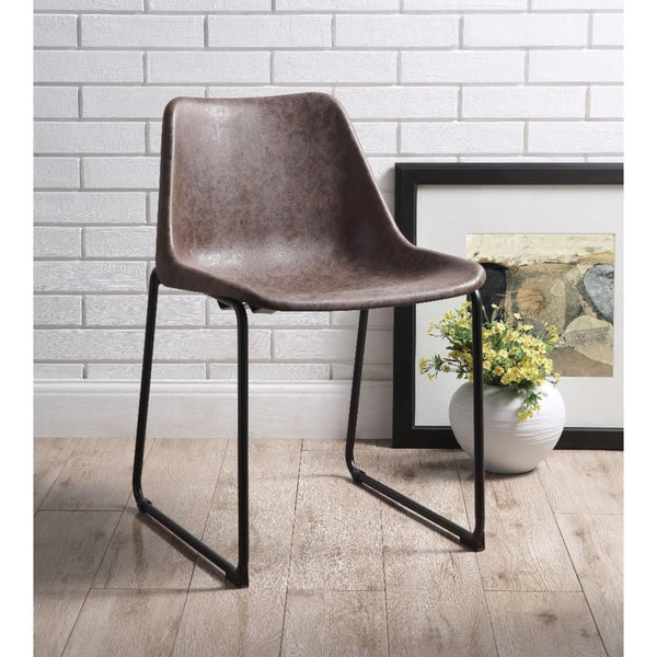 Set of Two Metallic Side Chairs with Leather Upholstered Seat, Vintage Mocha & Black-Dining Furniture-Mocha & Black-Metal & Leather-JadeMoghul Inc.