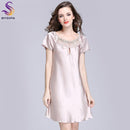 Sexy Night Dress Women Knee Length silk Night Gown With Lace Trimming