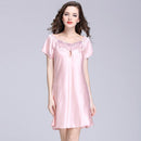 Sexy Night Dress Women Knee Length silk Night Gown With Lace Trimming
