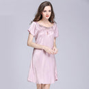 Sexy Night Dress Women Knee Length silk Night Gown With Lace Trimming