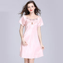 Sexy Night Dress Women Knee Length silk Night Gown With Lace Trimming