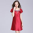 Sexy Night Dress Women Knee Length silk Night Gown With Lace Trimming