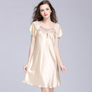 Sexy Night Dress Women Knee Length silk Night Gown With Lace Trimming