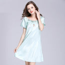 Sexy Night Dress Women Knee Length silk Night Gown With Lace Trimming