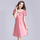 Sexy Night Dress Women Knee Length silk Night Gown With Lace Trimming