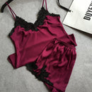 sexy women's lace silk satin pajamas sets free shipping 2016 new design short pants pyjamas sets V-neck suspenders pijamas sets-As the photo show 6-M-JadeMoghul Inc.