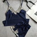 sexy women's lace silk satin pajamas sets free shipping 2016 new design short pants pyjamas sets V-neck suspenders pijamas sets-As the photo show-M-JadeMoghul Inc.