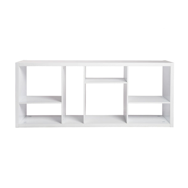 Shelf Media Shelf - 29.93" X 15.56" X 72.05" Shelving and Media Stand in High Gloss White HomeRoots