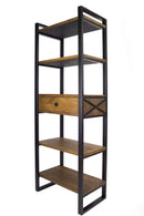 Shelf Shelf with Drawer - 24" X 14'.5" X 67'.25" Natural, Brown Metal, Wood, MDF Modern Shelf, Drawer Bookcase and Display Organizer, Brown HomeRoots
