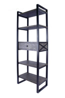 Shelf Shelf with Drawer - 24" X 14'.5" X 67'.25" Natural, Grey Metal, Wood, MDF Modern Shelf, Drawer Bookcase and Display Organizer, Grey HomeRoots