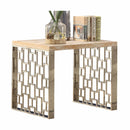 Wooden End Table with Metal Frame in Light Oak Brown and Stainless Steel Finish