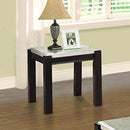 Wooden End Table With Marble Top, Dark Cherry Brown And White