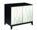 Wood and Metal Server with Mirrored Doors and Geometric Designs, Black and Gold