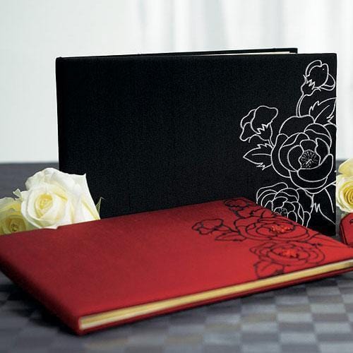 Silhouettes In Bloom Traditional Guest Book Jet Black With White (Pack of 1)-Wedding Reception Accessories-JadeMoghul Inc.