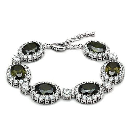 Bangle Bracelet LO2358 Rhodium Brass Bracelet with CZ in Olivine color