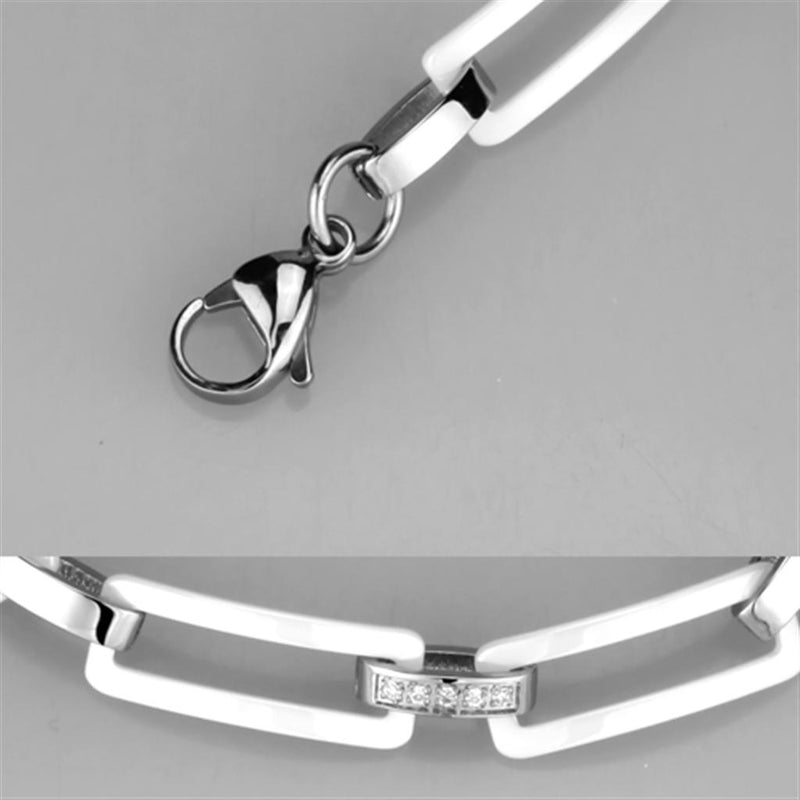 Silver Bracelets Cute Bracelets 3W1016 Stainless Steel Bracelet with Ceramic in White Alamode Fashion Jewelry Outlet
