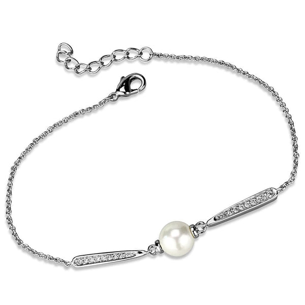 Silver Bracelets Cute Bracelets 3W1041 Rhodium Brass Bracelet with Synthetic in White Alamode Fashion Jewelry Outlet