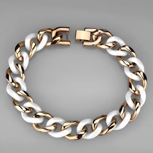 Silver Bracelets Gold Bangle Bracelet 3W1001 Rose Gold - Stainless Steel Bracelet with Ceramic Alamode Fashion Jewelry Outlet
