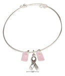 SILVER PLATED BLUSH PINK SEA GLASS AWARENESS RIBBON BANGLE BRACELET-Silver Bracelets-JadeMoghul Inc.