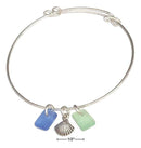 SILVER PLATED GREEN AND BLUE SEA GLASS SCALLOP SHELL BANGLE BRACELET-Silver Bracelets-JadeMoghul Inc.