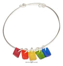 Silver Bracelets Silver Plated Rainbow Rectangle Sea Glass Bangle Bracelet AExp
