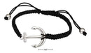 Silver Bracelets Sterling Silver 7"-10" Adjustable Black Macrame Anchor Bracelet JadeMoghul