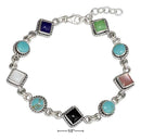 Silver Bracelets Sterling Silver 7" Southwest Design Simulated Stone Link Bracelet JadeMoghul Inc.