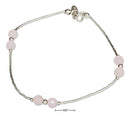 Silver Bracelets Sterling Silver 9" Liquid Silver And Rose Quartz Anklet JadeMoghul Inc.