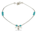 Silver Bracelets Sterling Silver 9" Liquid Silver And Simulated Turquoise Anklet With Bird Charm JadeMoghul Inc.