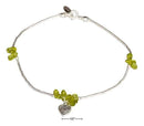 Silver Bracelets Sterling Silver 9" Peridot Nuggets On Liquid Silver Heart Dangle Anklet JadeMoghul Inc.