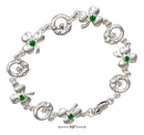 Silver Bracelets Sterling Silver Bracelet: 7" Claddagh And Shamrock Bracelet With Green Glass JadeMoghul
